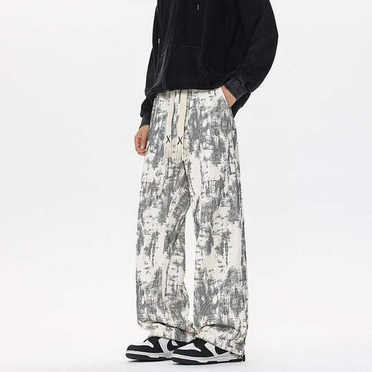 Herren Weit geschnittene Loungehose mit abstraktem Allover‑Print, elastischem Bund und Tunnelzug Nord Taschen