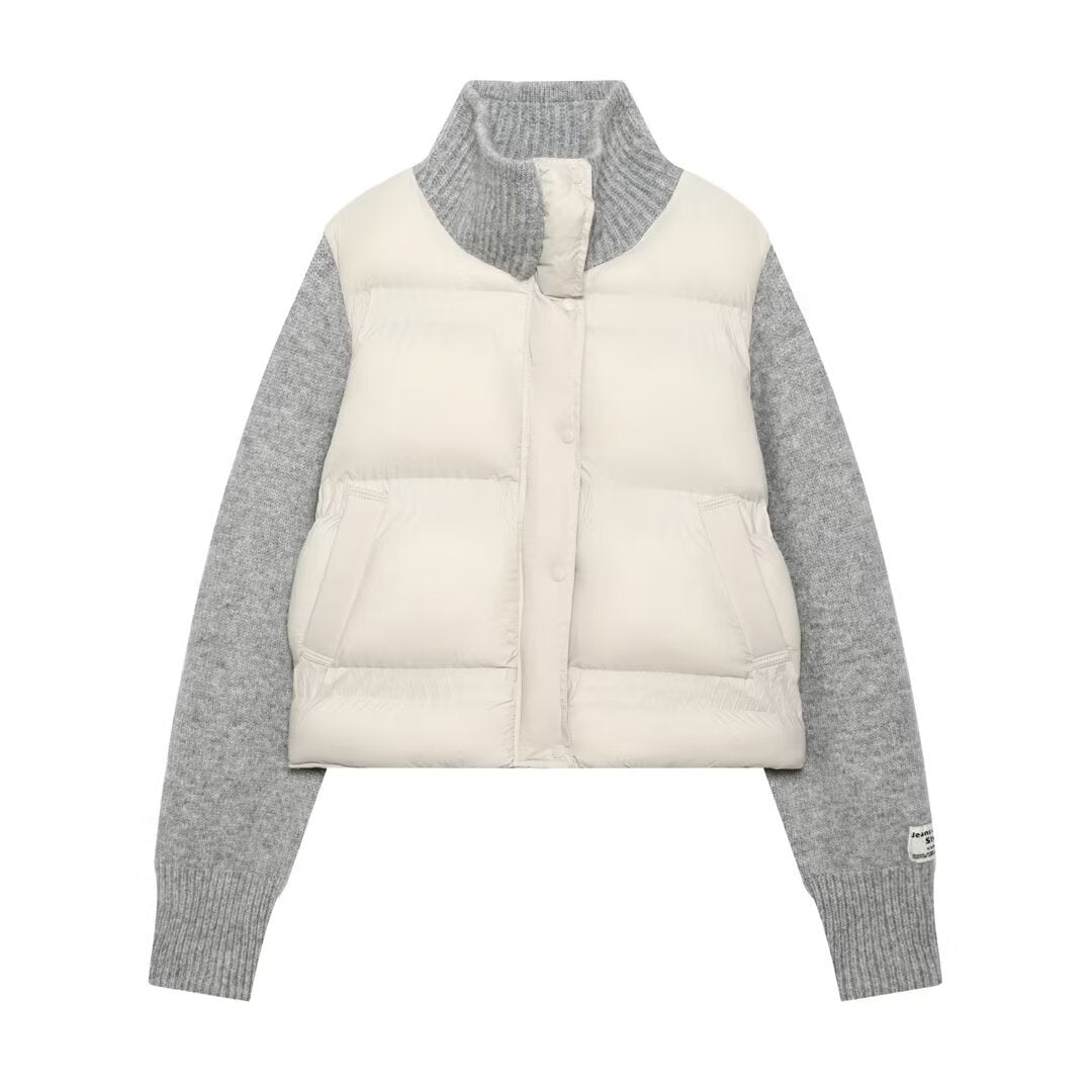 Damen Gepolsterte Cropped Hybrid-Jacke mit Strickärmeln und Stehkragen Nord Taschen