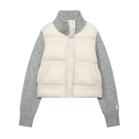 Damen Gepolsterte Cropped Hybrid-Jacke mit Strickärmeln und Stehkragen Nord Taschen