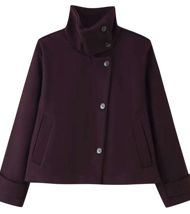 Damen Kurzjacke im Boxy‑Cut mit hohem Stehkragen und Hornknöpfen Nord Taschen