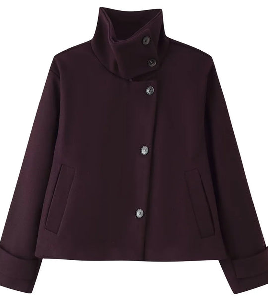 Damen Kurzjacke im Boxy‑Cut mit hohem Stehkragen und Hornknöpfen Nord Taschen