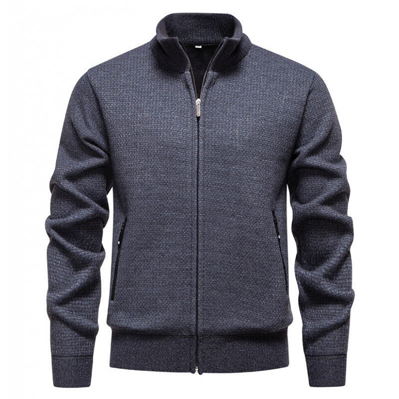 Herren Texturierter Zip-Strickcardigan mit Stehkragen, Waffelstruktur und Reißverschlusstaschen Nord Taschen