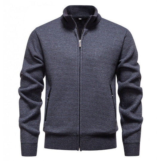 Herren Texturierter Zip-Strickcardigan mit Stehkragen, Waffelstruktur und Reißverschlusstaschen Nord Taschen