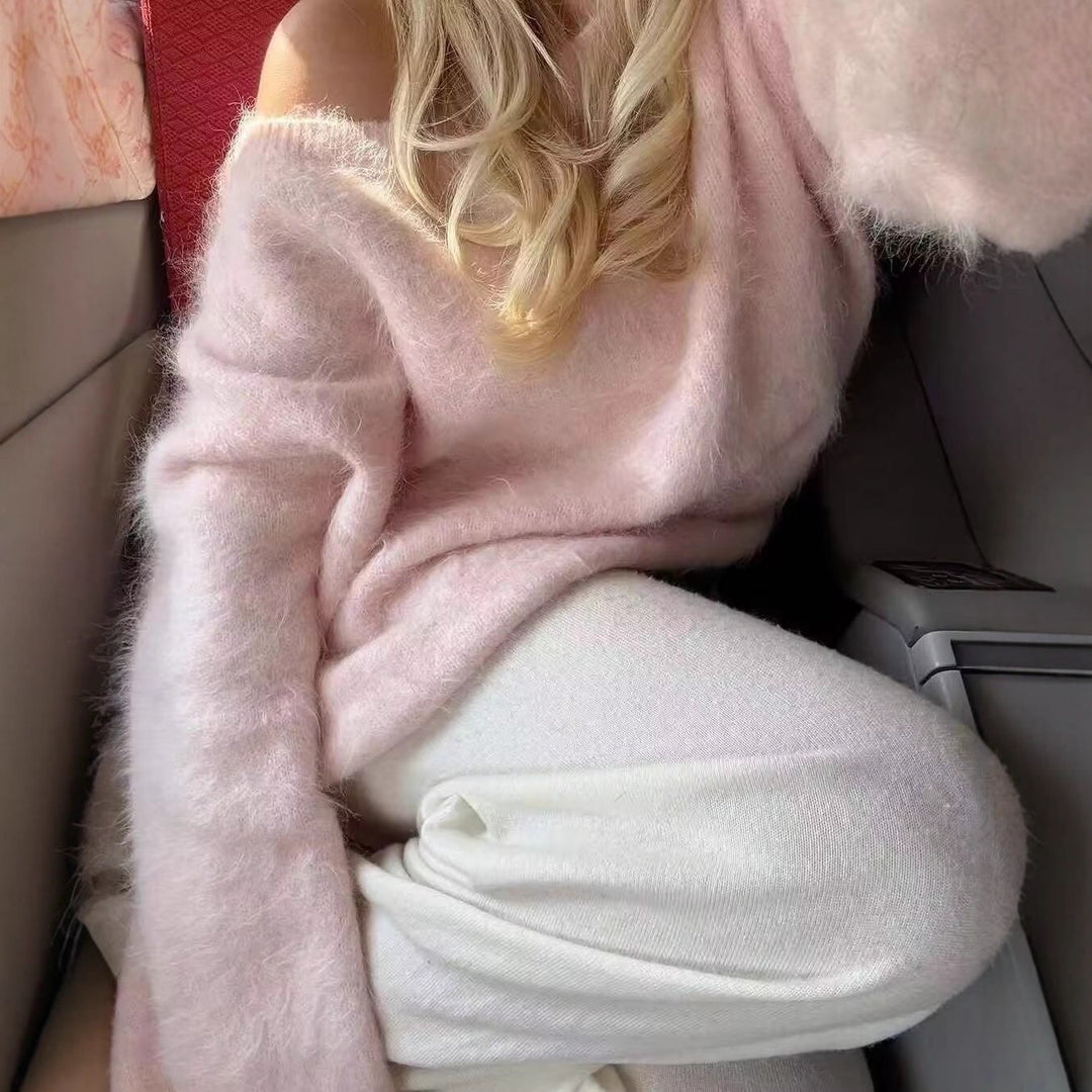 Damen Oversized Strickpullover mit weitem Boatneck, Raglanärmeln und weicher Fluffy-Optik Nord Taschen