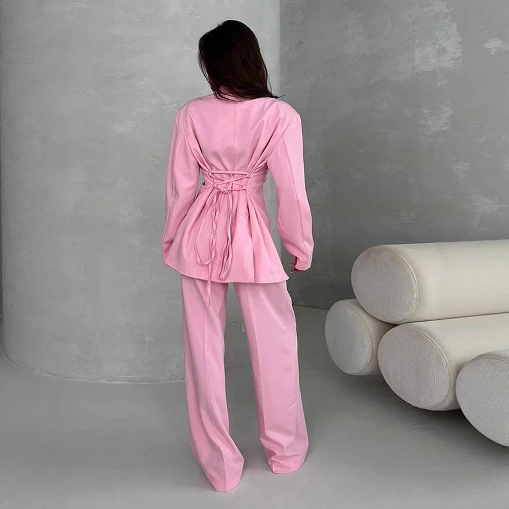 Damen Zweiteiliges Oversize-Anzugset mit Wickel-Blazer und weiten Palazzohosen Nord Taschen