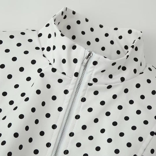 Damen Gepunktete Cropped-Übergangsjacke mit Stehkragen und Reißverschluss Nord Taschen