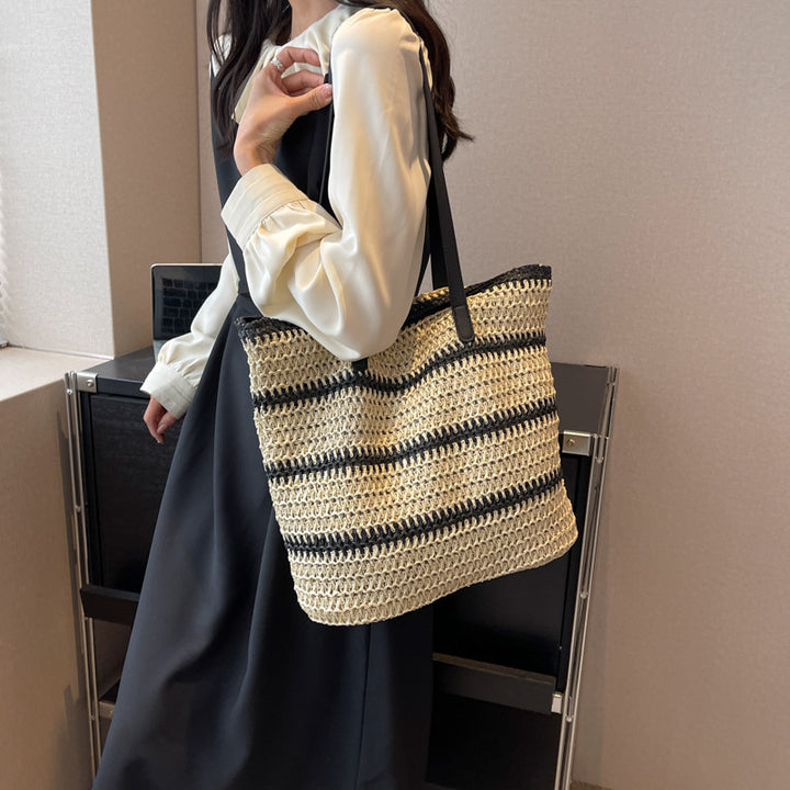 Damen Strandtasche aus hochwertigem Naturmaterial mit gestreiftem Design Nord Taschen