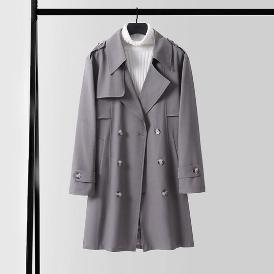 Damen Moderner Kurzmantel im Trench‑Stil mit doppelreihiger Knopfleiste und Epauletten Nord Taschen