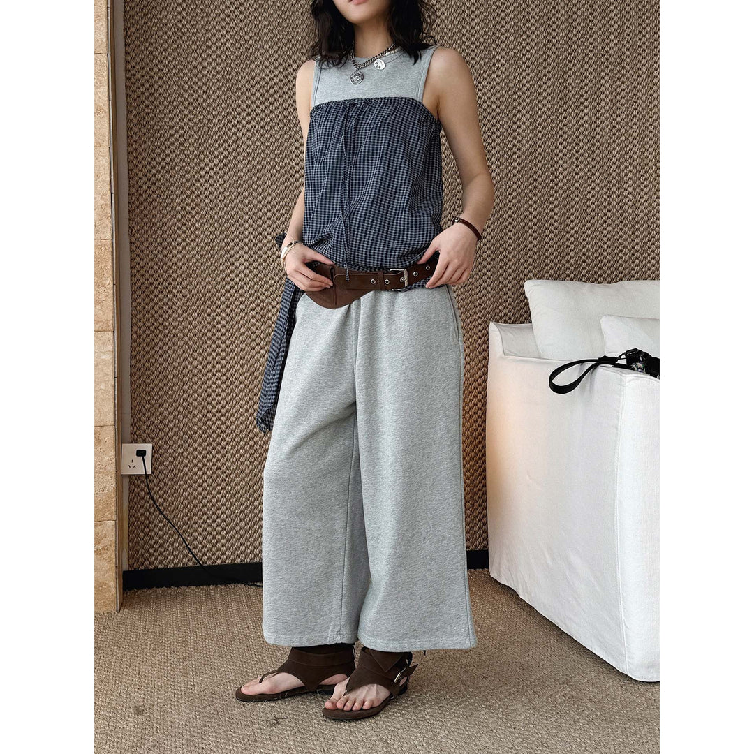 Damen Weiche High‑Waist Lounge‑Palazzohose aus Sweat mit elastischem Bund Nord Taschen