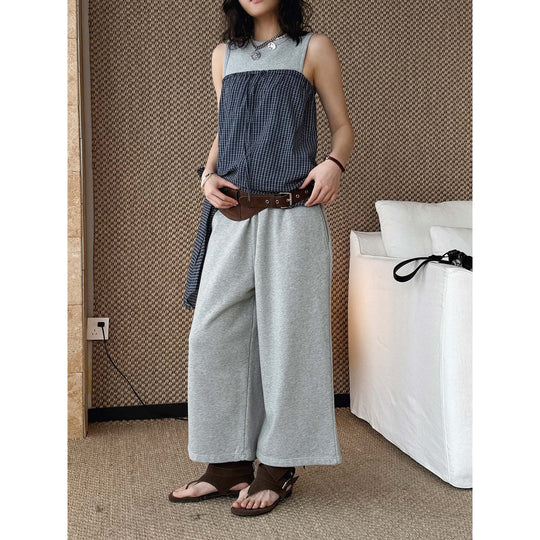 Damen Weiche High‑Waist Lounge‑Palazzohose aus Sweat mit elastischem Bund Nord Taschen