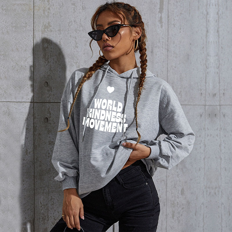 Damen Lässiger Oversize-Kapuzenpullover mit Statement-Print, Kängurutasche und Rippbündchen Nord Taschen