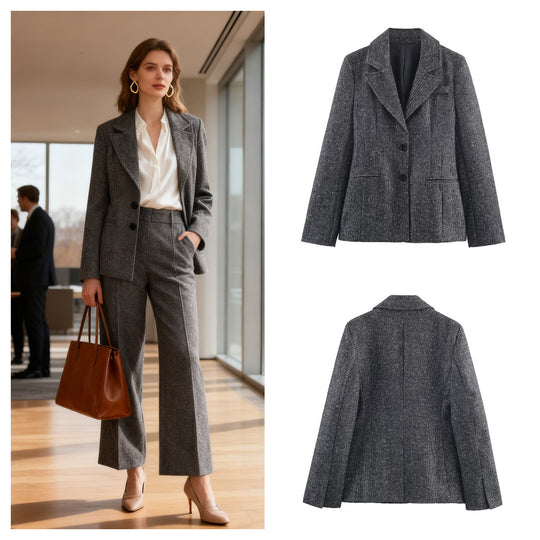 Damen Weite Wolloptik-Bundfaltenhose mit hoher Taille und Bügelfalte Nord Taschen