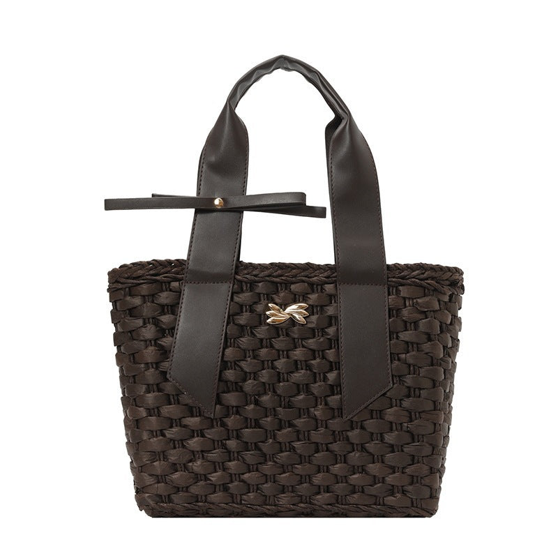 Damen Strohtasche mit eleganten Ledergriffen Nord Taschen