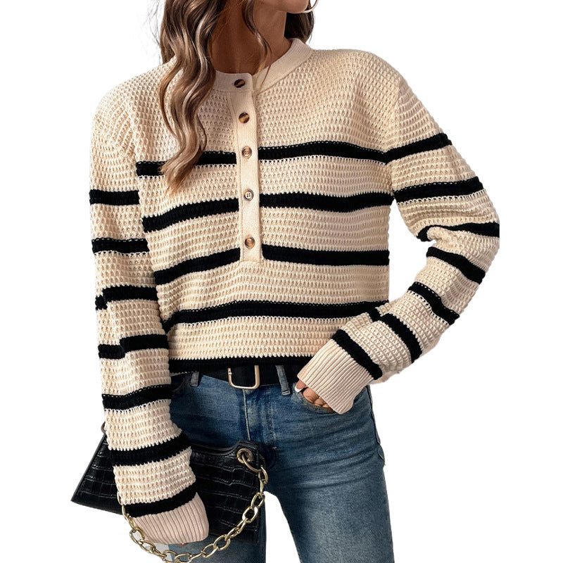 Damen Lässiger Strickpullover mit Knopfleiste Nord Taschen