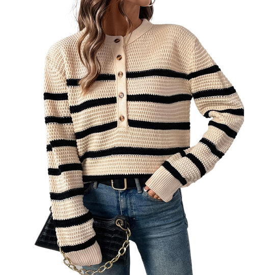 Damen Lässiger Strickpullover mit Knopfleiste Nord Taschen