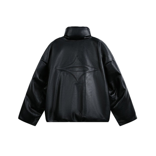 Damen Oversized Kunstleder-Bomberjacke mit hohem Stehkragen Nord Taschen