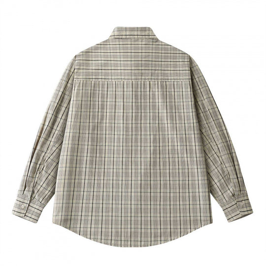 Unisex Lockeres Kastenförmiges Karo-Overshirt aus leichter Baumwollmischung mit Rückpasse und Kräusel-Detail Nord Taschen