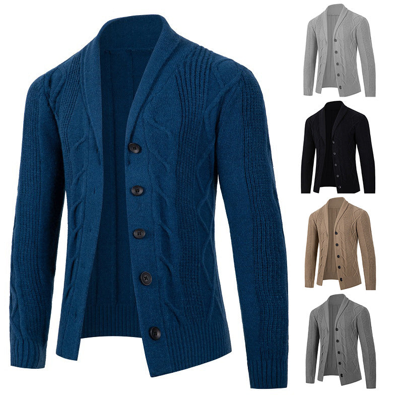 Herren Kabelstrick-Cardigan mit Schalkragen und Knopfleiste Nord Taschen