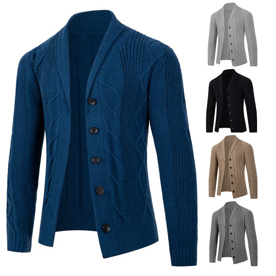 Herren Kabelstrick-Cardigan mit Schalkragen und Knopfleiste Nord Taschen