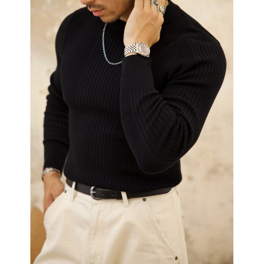 Herren Figurbetonter Rippstrick-Pullover mit Rundhalsausschnitt Nord Taschen