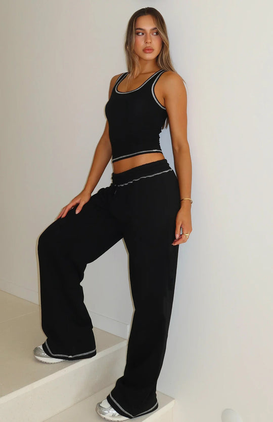 Damen lässiges Crop-Top und weite High-Waist Lounge-Jogginghose Set Nord Taschen