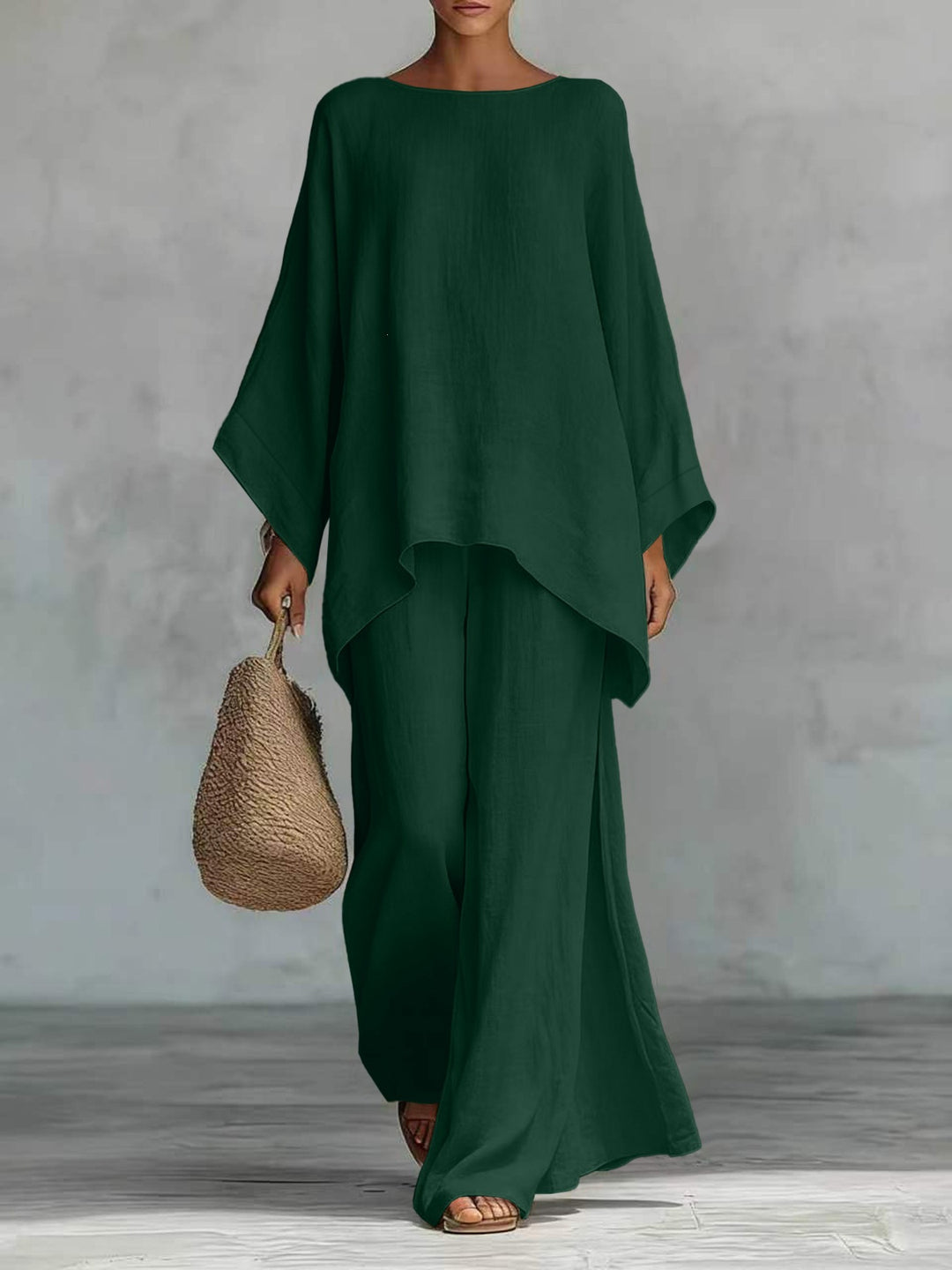Damen Lässiges Oversize-Kaftanoberteil mit weiten Palazzohosen Nord Taschen