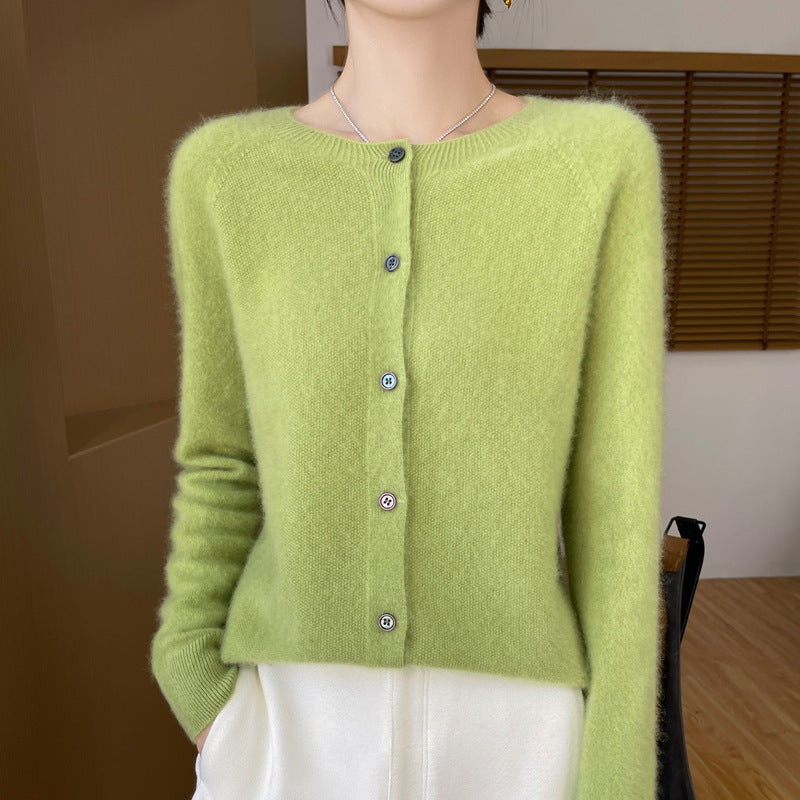 Damen Kuscheliger Kurzcardigan aus Mohair‑Mix mit feiner Schurwollstruktur und Perlmuttknopfleiste Nord Taschen