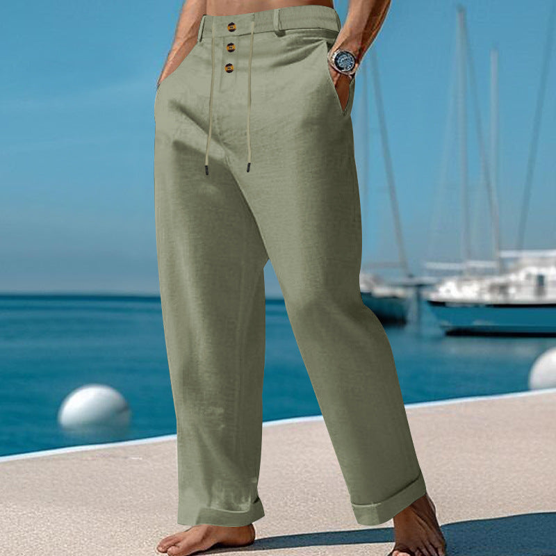 Herren lässige Leinenhose mit verstellbarem Kordelzug und praktischen Seitentaschen