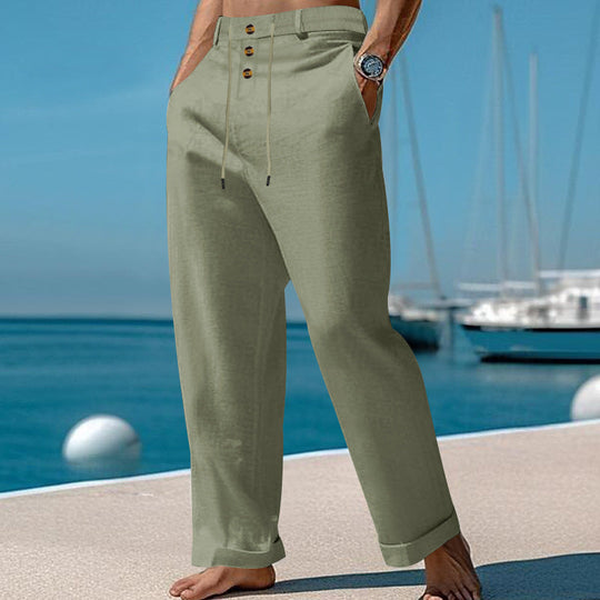 Herren lässige Leinenhose mit verstellbarem Kordelzug und praktischen Seitentaschen
