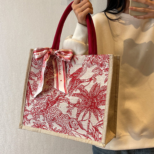 Damen Handtasche mit floralem Baumwollmuster und dekorativem Halstuch Nord Taschen
