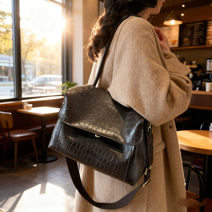 Damen Umhängetasche im eleganten Krokodil-Look mit verstellbarem Schulterriemen Nord Taschen