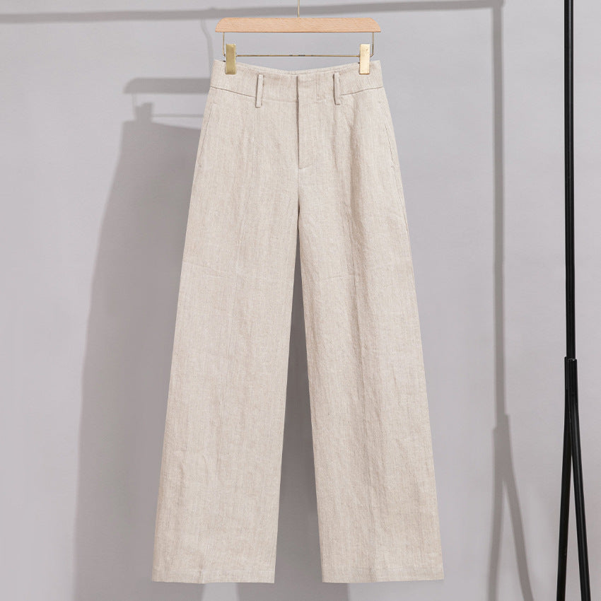 Damen Hochtaillierte Leinenhose mit weitem Bein, Bügelfalte und Gürtelschlaufen Nord Taschen