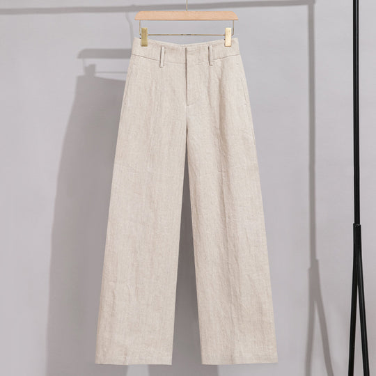 Damen Hochtaillierte Leinenhose mit weitem Bein, Bügelfalte und Gürtelschlaufen Nord Taschen