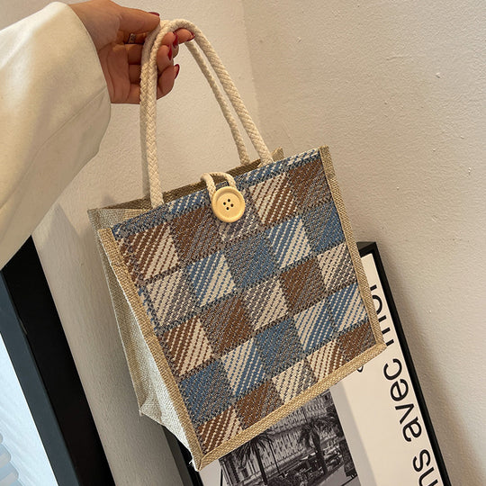 Damen Jute-Tasche mit modernem Karomuster Nord Taschen