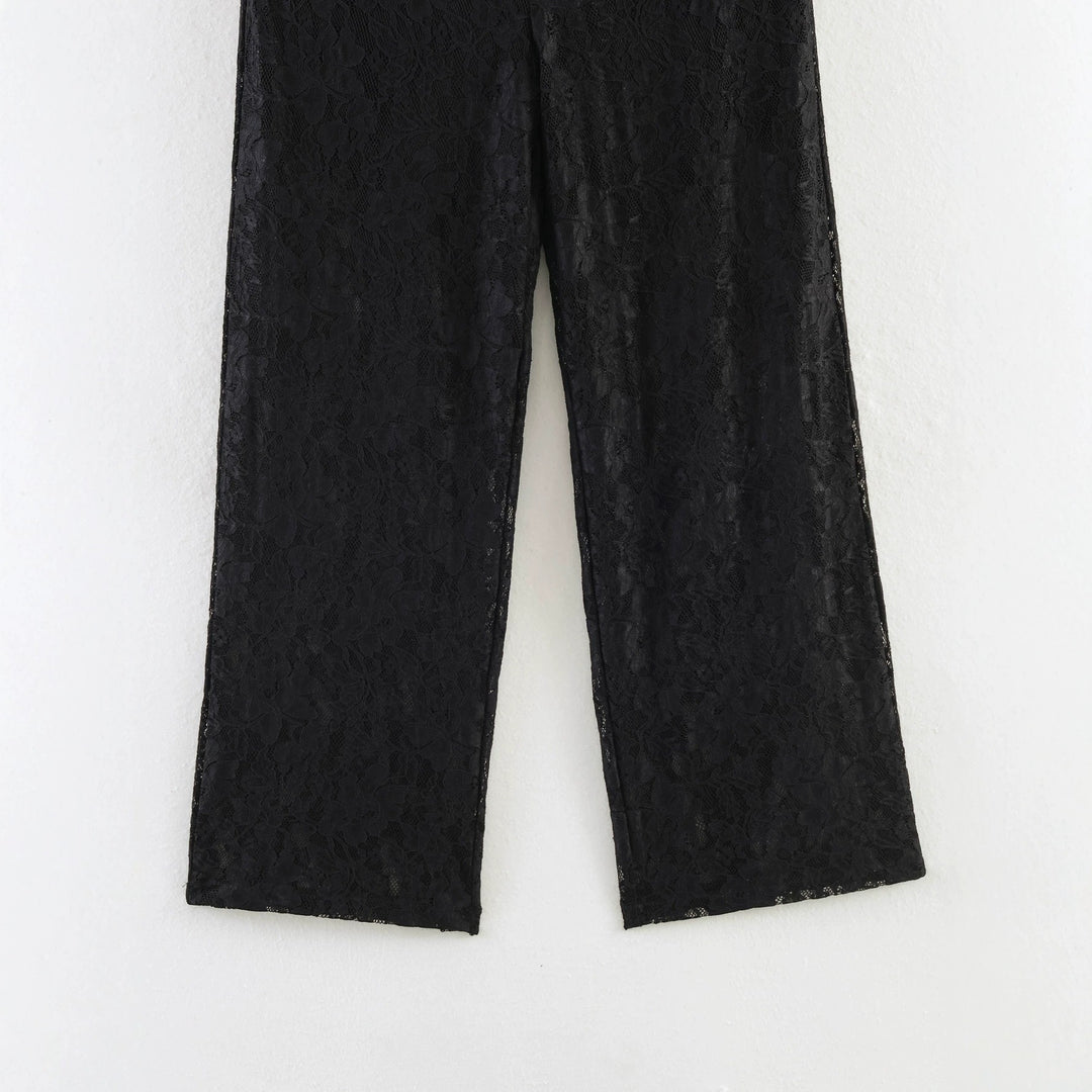Damen Hochelastische Spitzenhose mit weitem Bein und hoher Taille Nord Taschen