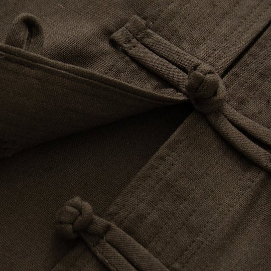 Damen Weite Hemdblusenjacke mit Mandarinkragen und Knotenverschlüssen Nord Taschen