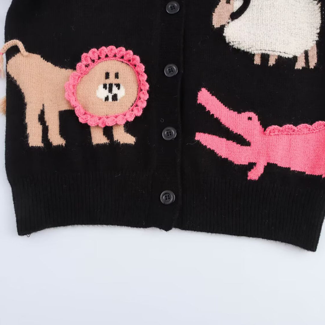 Damen Strickcardigan mit verspielten Tierintarsien und 3D‑Applikationen Nord Taschen