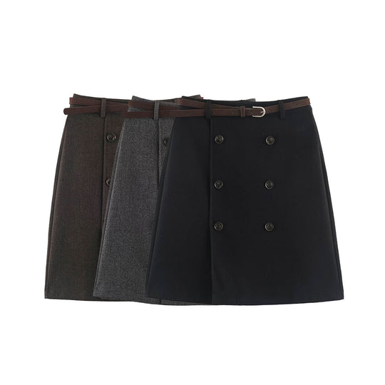 Damen Midirock im A-Linien-Cut mit doppelreihiger Knopfleiste und Taillengürtel Nord Taschen