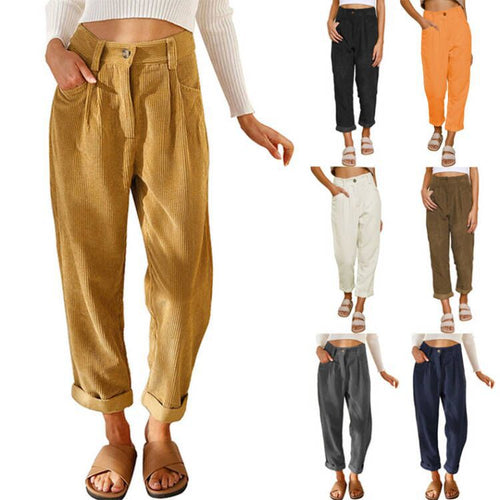 Damen modische Cordhose mit hohem Bund und weitem Bein