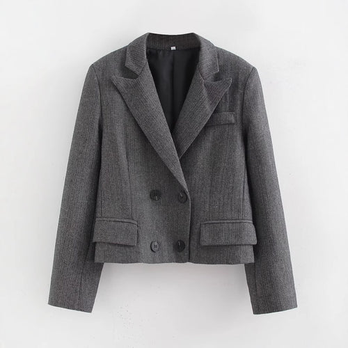 Damen Kurzgeschnittener doppelreihiger Blazer im Fischgrätmuster Nord Taschen
