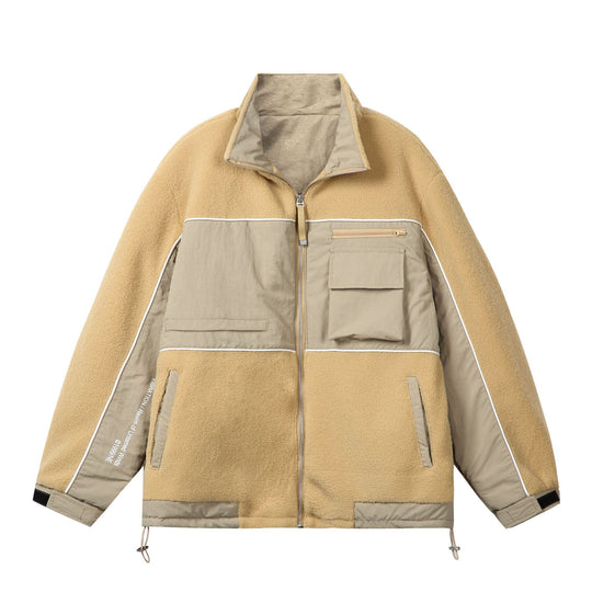 Unisex Oversize Fleece‑Fieldjacke mit Nylonpanels, hoher Stehkragen und Tunnelzug Nord Taschen
