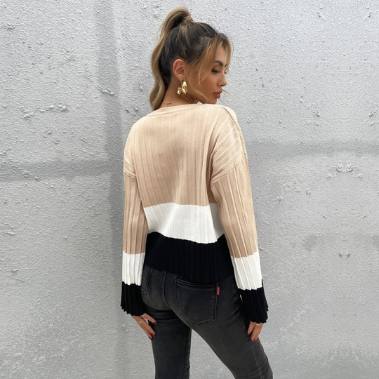 Damen Lässiger Strickpullover mit Rippstruktur und weiten Ärmeln Nord Taschen