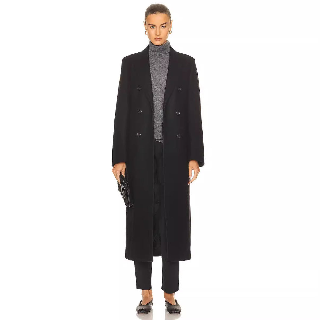 Damen Maxilanger Zweireihiger Wollmix-Longcoat mit maßgeschneidertem Finish Nord Taschen