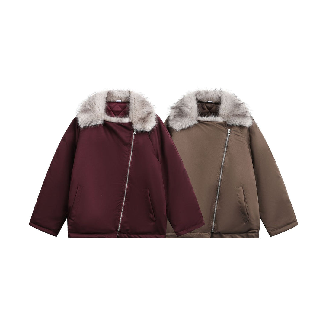 Damen Wattierter Kurzparka mit Kunstfellkragen und asymmetrischer Reißverschluss Nord Taschen
