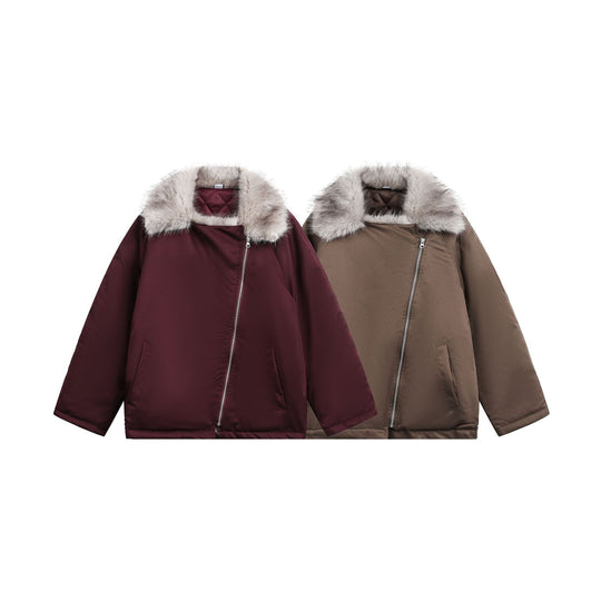 Damen Wattierter Kurzparka mit Kunstfellkragen und asymmetrischer Reißverschluss Nord Taschen
