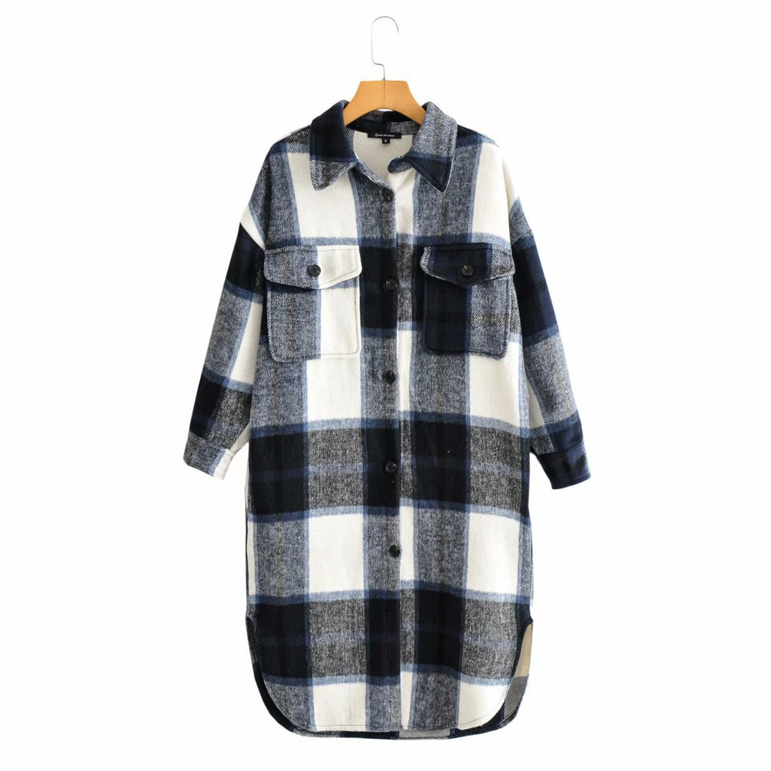 Damen Longline-Karo-Hemdjacke mit aufgesetzten Taschen Nord Taschen