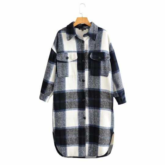 Damen Longline-Karo-Hemdjacke mit aufgesetzten Taschen Nord Taschen