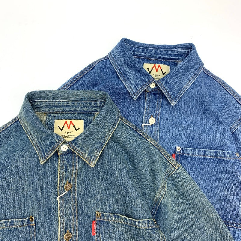 Herren Relaxed Denim-Hemdjacke mit aufgesetzten Brusttaschen und gerundetem Saum Nord Taschen