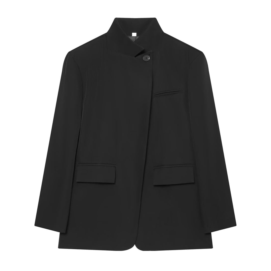 Damen Karierter Longblazer mit Stehkragen, verdeckter Knopfleiste und Pattentaschen Nord Taschen