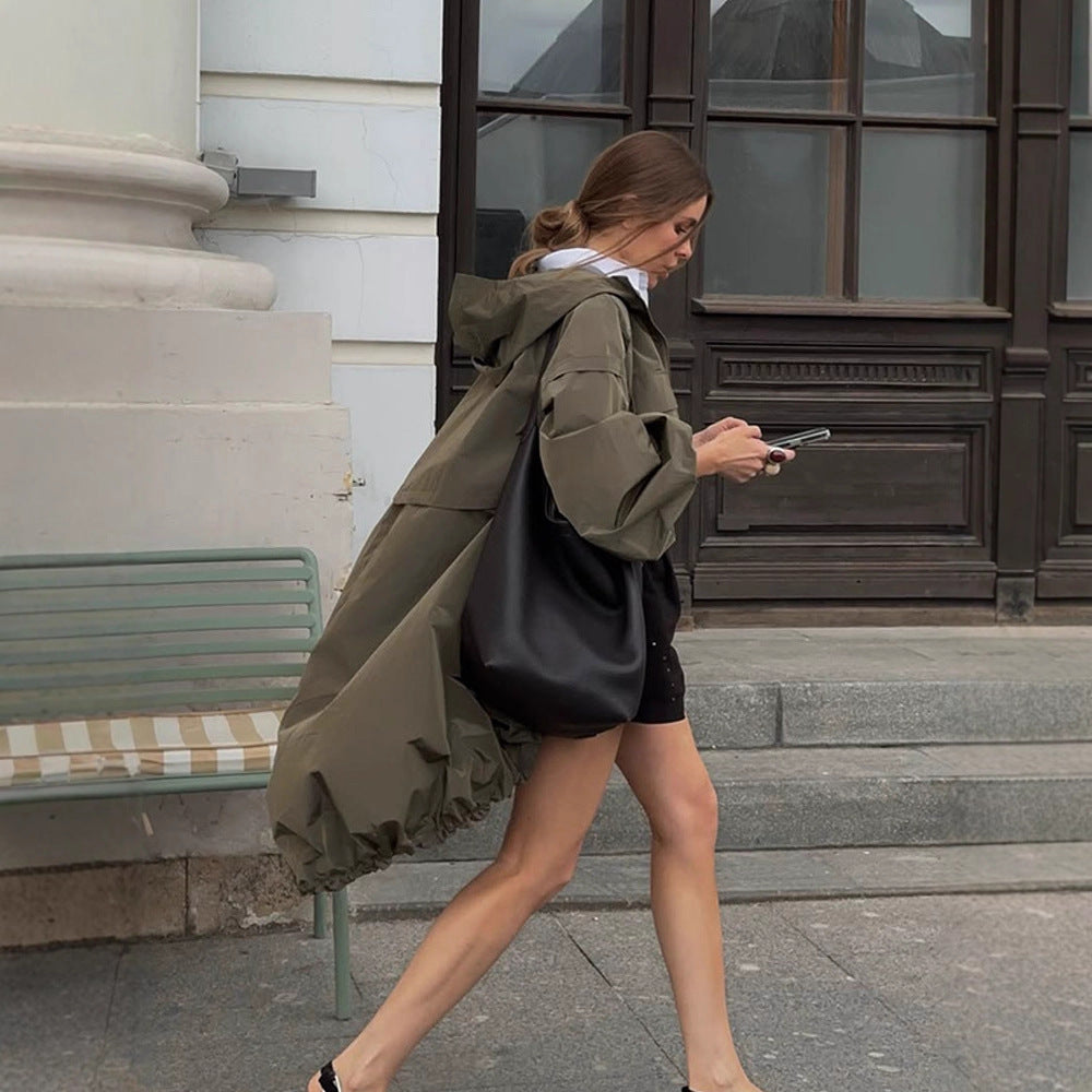 Damen Oversize-Utility-Kapuzenjacke mit Tunnelzug, Pattentaschen und elastischen Bündchen Nord Taschen